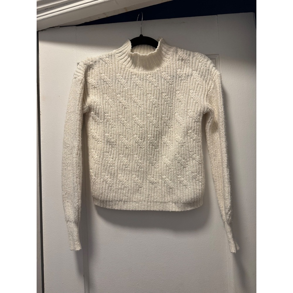 J.Crew Ivory White Cable Knit Mock Neck Sweater Womens XXS Long Sleeve Pullover‎